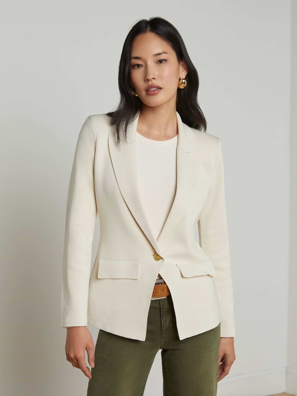 L'AGENCE Cream Single-Button Tailored Blazer